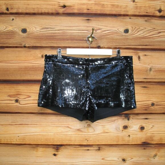 NWOT Black Mid Rise Sequin Shorts - Picture 2 of 8